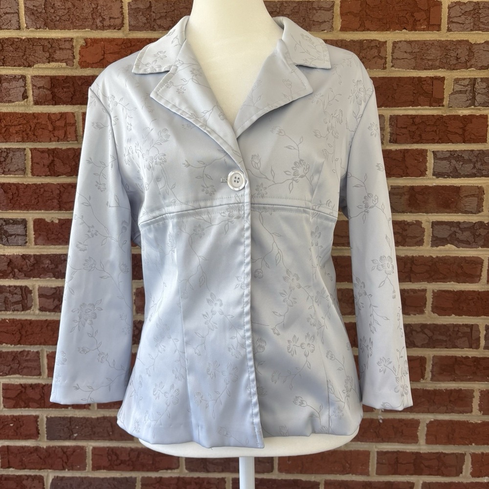 Vintage Breakin Loose Powder Blue Floral Design One‎ Button Blazer Size 9/10 USA